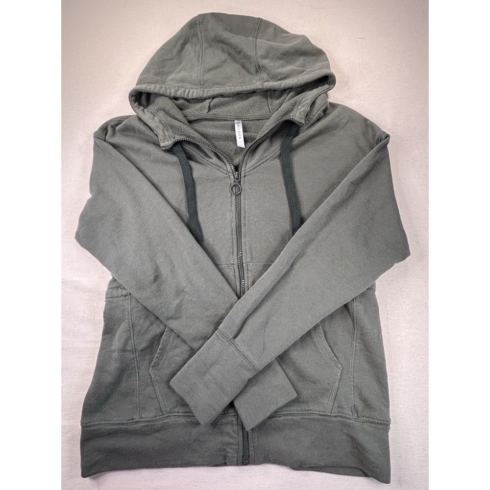 Fabletics Hoodie Womens Size XS Green Full Zip Up Long Sweatshirt Jacket Cowl